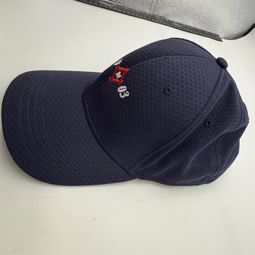 Cap America Golf Navy Blue Mesh Stretch Fit Hat Embroidered 19 M 03 Logo L XL